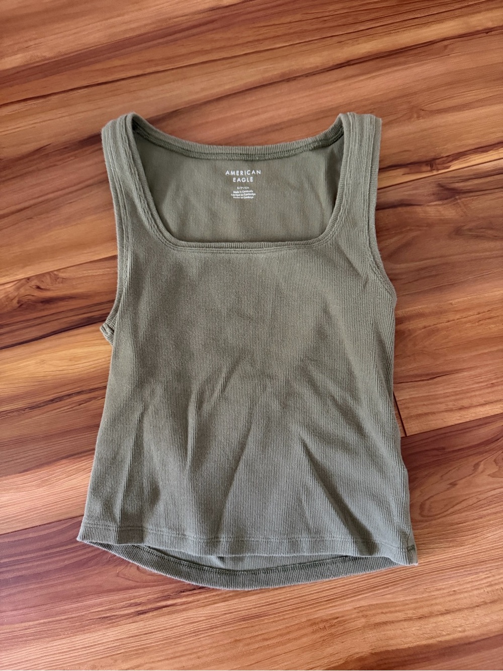 American Eagle Outfitters Olive Green Ribbed Square-Neck Tank